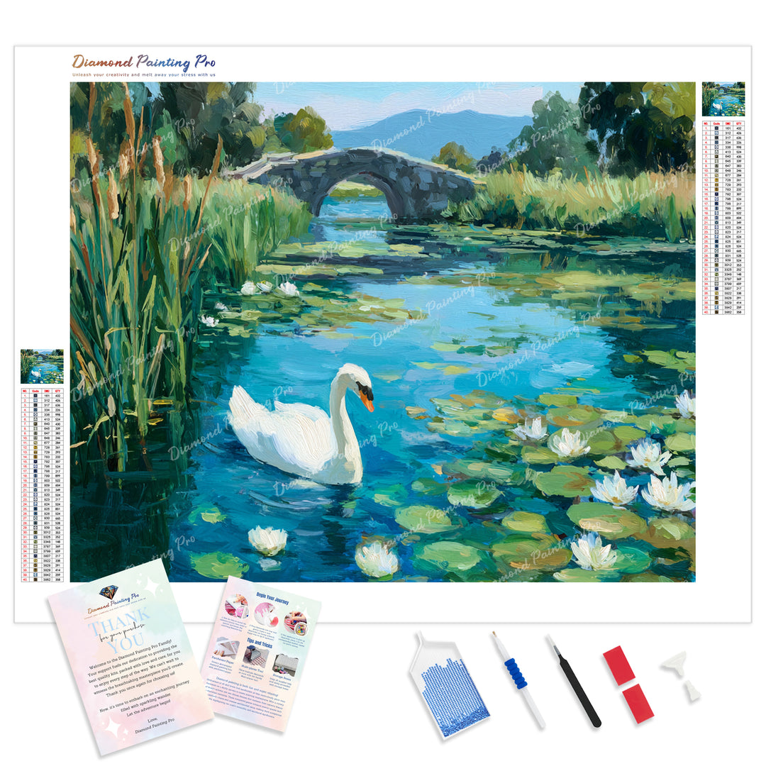 Graceful Swan Diamond Painting Kit - Full Drill / Square or Round Diamonds with AB Drills Option