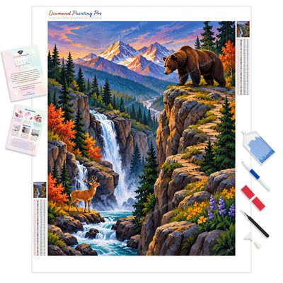 Grizzly Peak Waterfall Diamond Painting Kit - Full Drill / Square or Round Diamonds with AB Drills Option