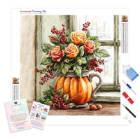 Harvest Vase Roses Diamond Painting Kit - Full Drill / Square or Round Diamonds with AB Drills Option