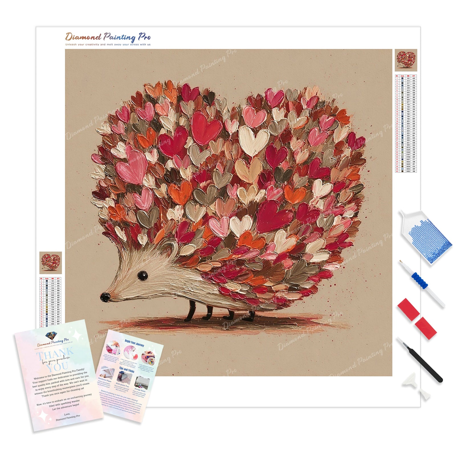 Heartful Hedgehog Diamond Painting Kit - Full Drill / Square or Round Diamonds with AB Drills Option