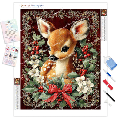 Holly Jolly Fawn Diamond Painting Kit - Full Drill / Square or Round Diamonds with AB Drills Option