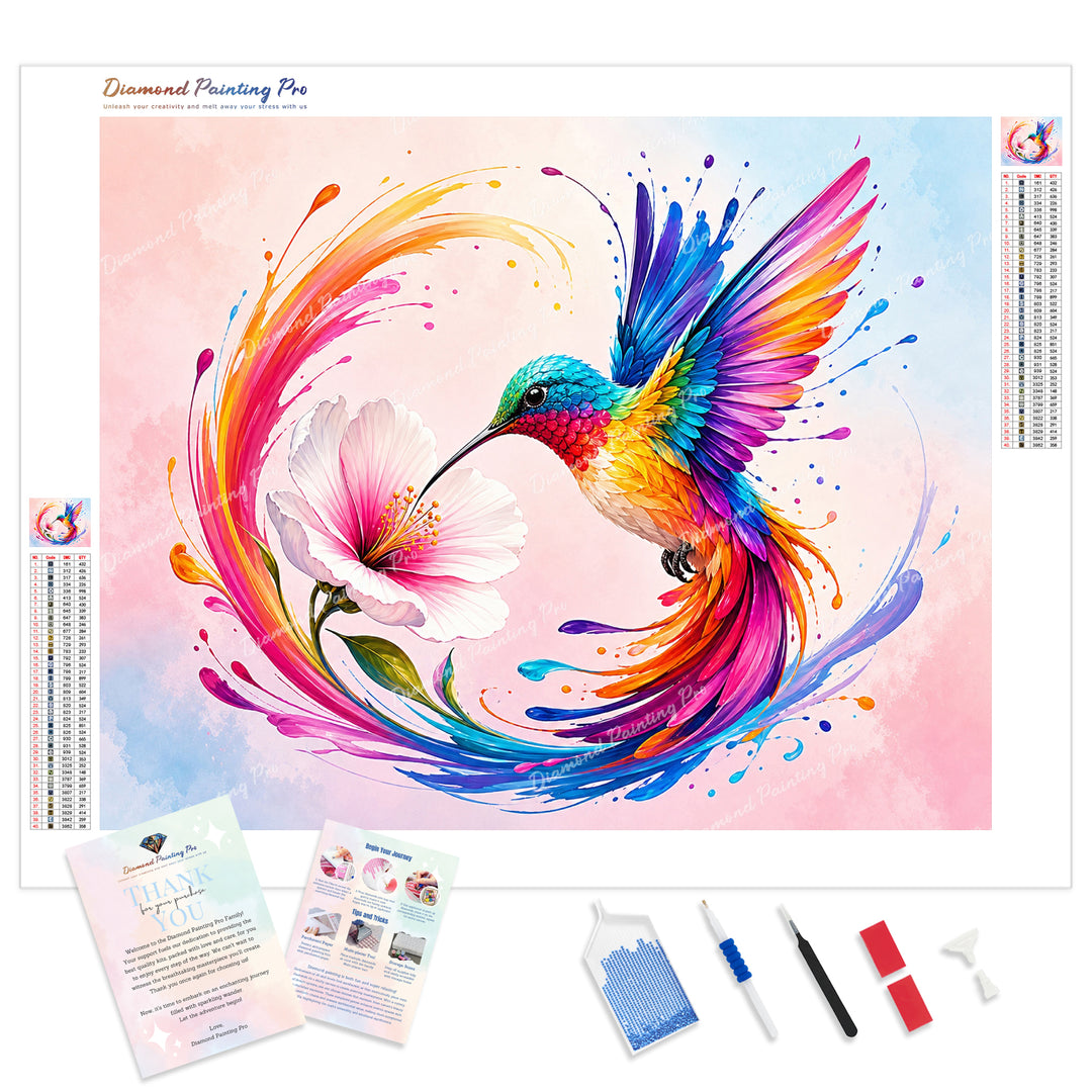 Hummingbird with Flower Diamond Painting Kit - Full Drill / Square or Round Diamonds with AB Drills Option