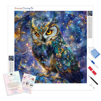 Jeweled Celestial Owl Diamond Painting Kit - Full Drill / Square or Round Diamonds with AB Drills Option