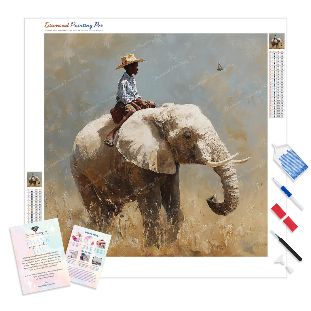 Journey with Elephant Diamond Painting Kit - Full Drill / Square or Round Diamonds with AB Drills Option