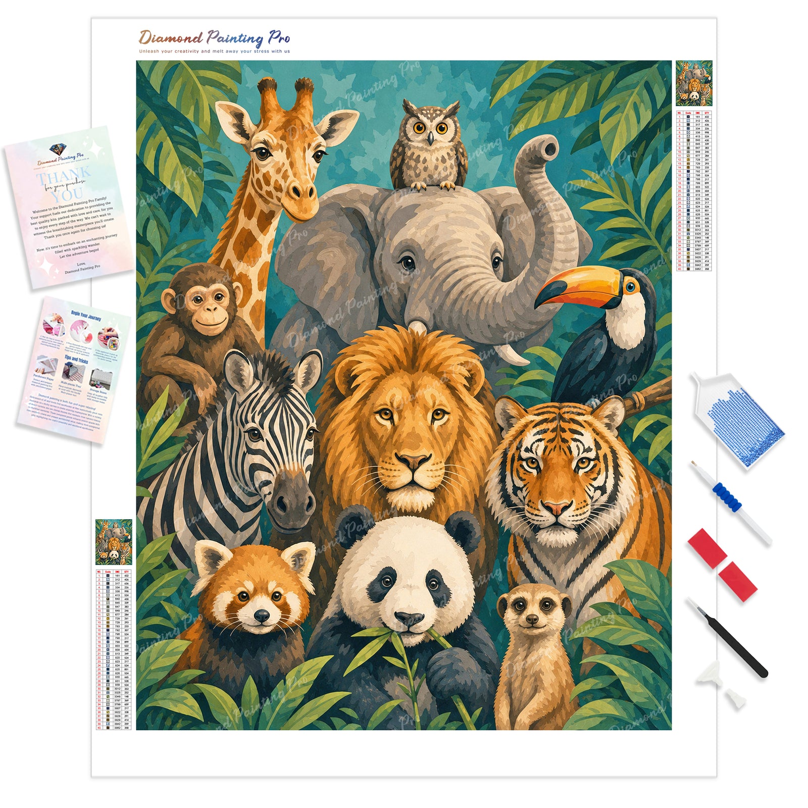 Jungle Friends Diamond Painting Kit - Full Drill / Square or Round Diamonds with AB Drills Option