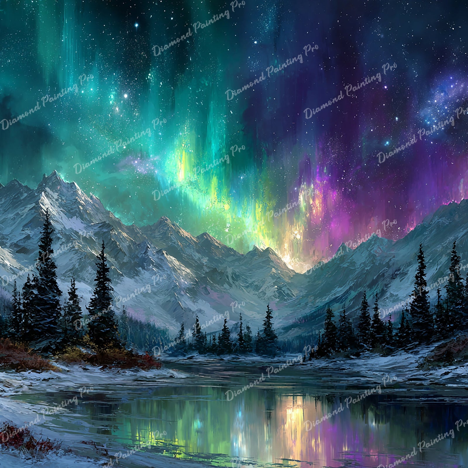 Aurora Mountain Diamond Art Design - Full Drill with 5d Square or Round Diamonds / AB Drills Available