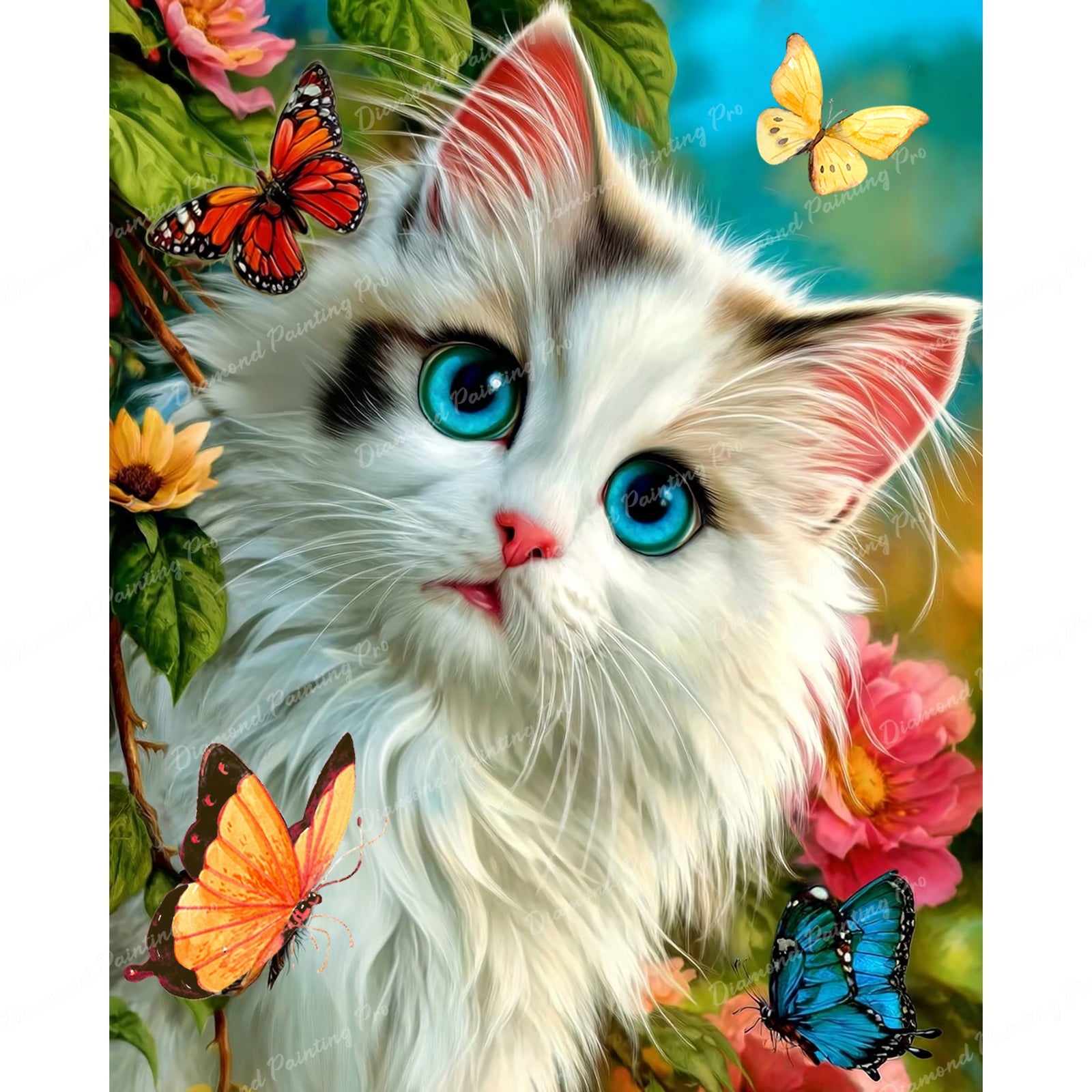 Azure Kitty Gazes Diamond Art Design - Full Drill with 5d Square or Round Diamonds / AB Drills Available