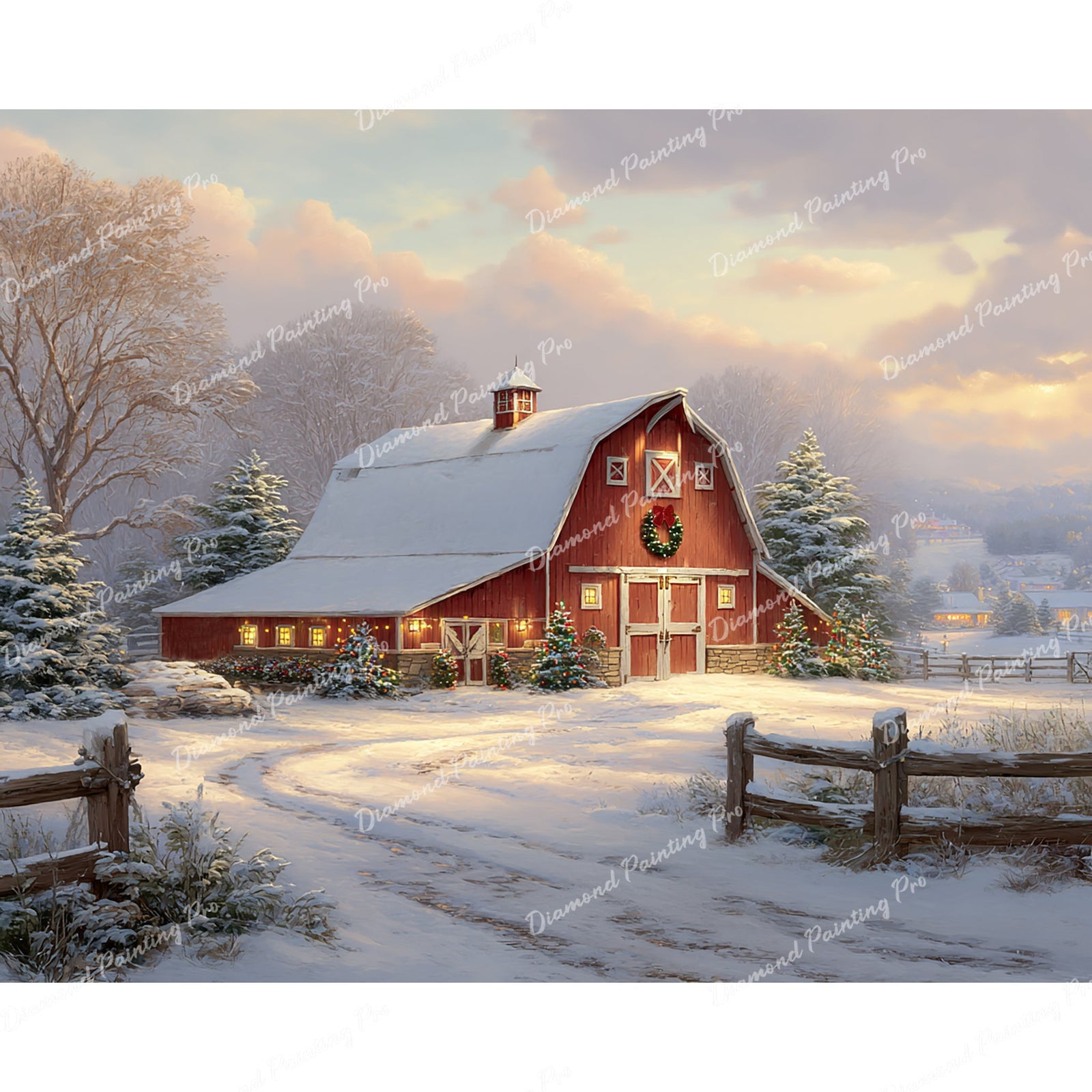 Barn Lights at Dusk Diamond Art Design - Full Drill with 5d Square or Round Diamonds / AB Drills Available