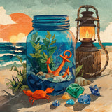 Beach Jar Terrarium Diamond Art Design - Full Drill with 5d Square or Round Diamonds / AB Drills Available