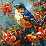 Berry Branch Finch | Diamond Painting Design - Full Drill Diamond Art with 5d Square or Round Diamonds - AB Drills Available