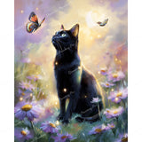 Black Cat and Daisies Diamond Art Design - Full Drill with 5d Square or Round Diamonds / AB Drills Available
