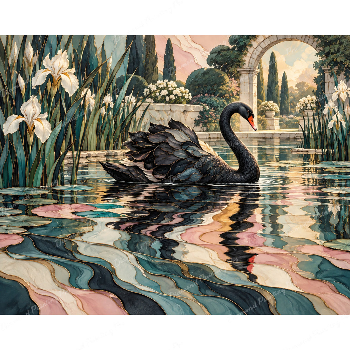 Black Swan Reflection Diamond Art Design - Full Drill with 5d Square or Round Diamonds / AB Drills Available