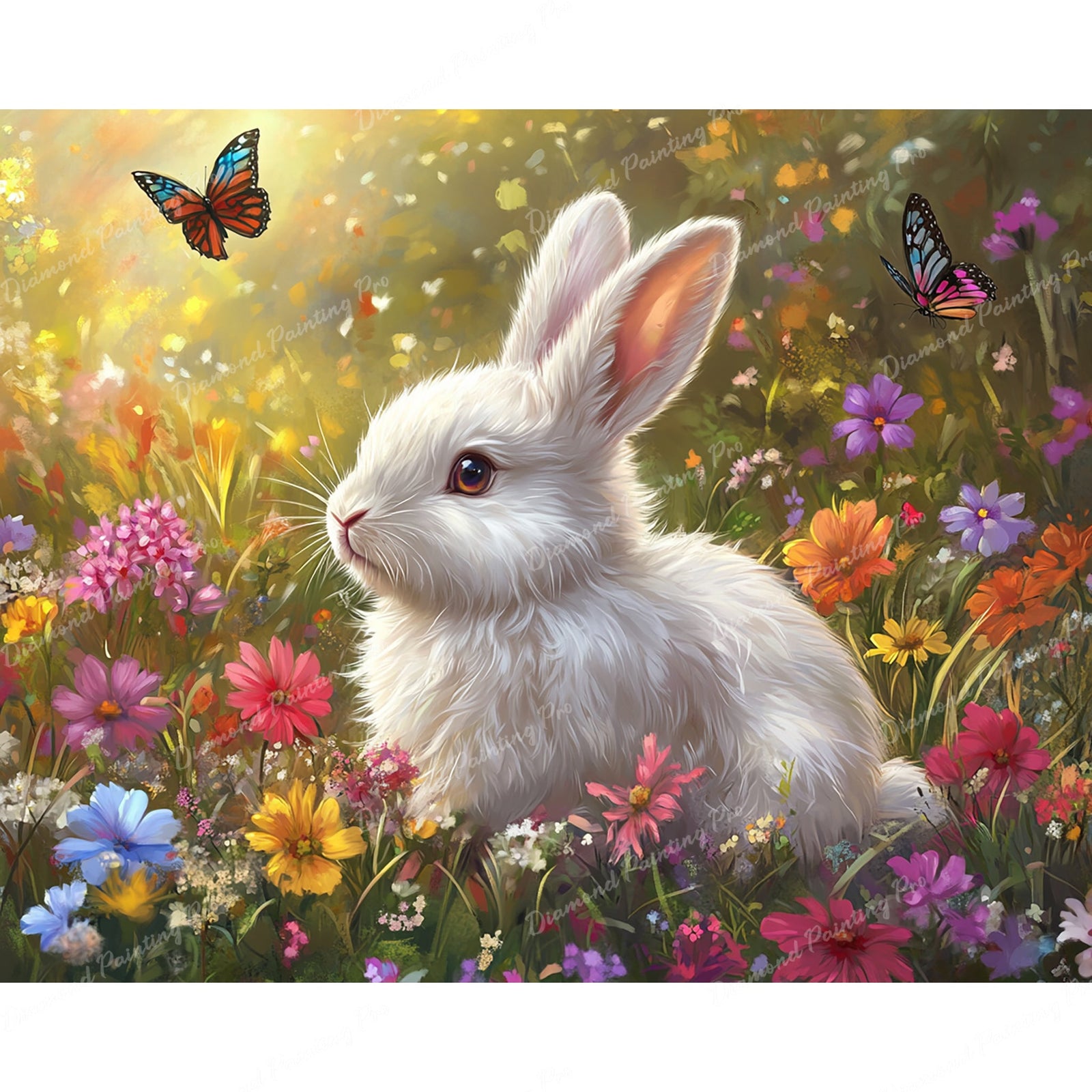 Bunny and Wildflowers Diamond Art Design - Full Drill with 5d Square or Round Diamonds / AB Drills Available