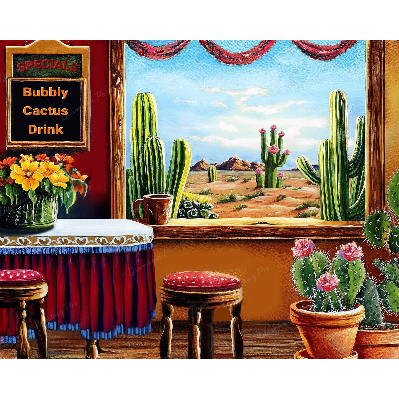 Cactus Cafe Oasis | Diamond Painting Design - Full Drill Diamond Art with 5d Square or Round Diamonds - AB Drills Available