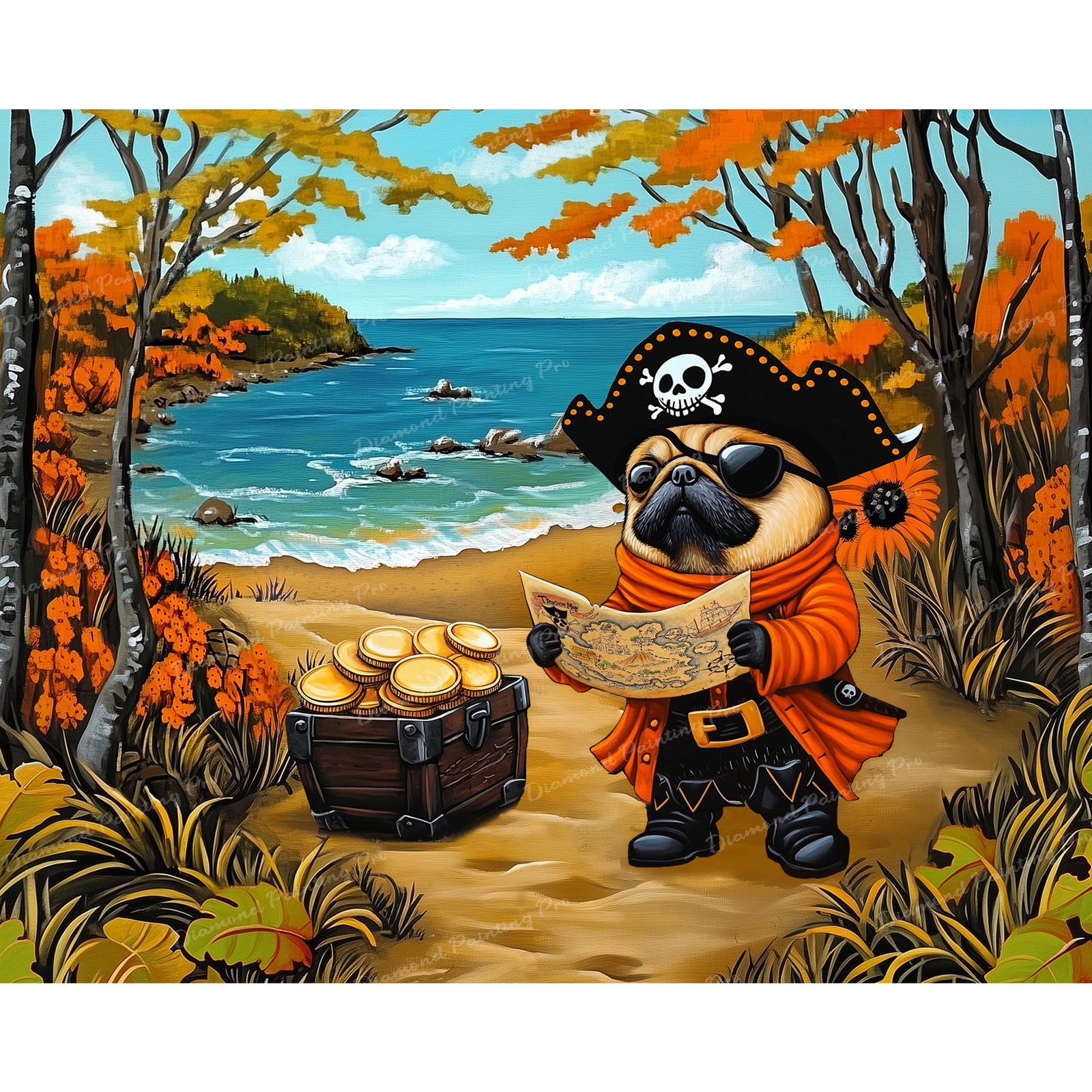 Captain Woof's Treasure Haul | Diamond Painting Design - Full Drill Diamond Art with 5d Square or Round Diamonds - AB Drills Available