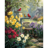 Cardinals in Spring Garden Diamond Art Design - Full Drill with 5d Square or Round Diamonds / AB Drills Available