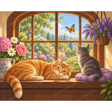 Cats by Sunny Window Diamond Art Design - Full Drill with 5d Square or Round Diamonds / AB Drills Available