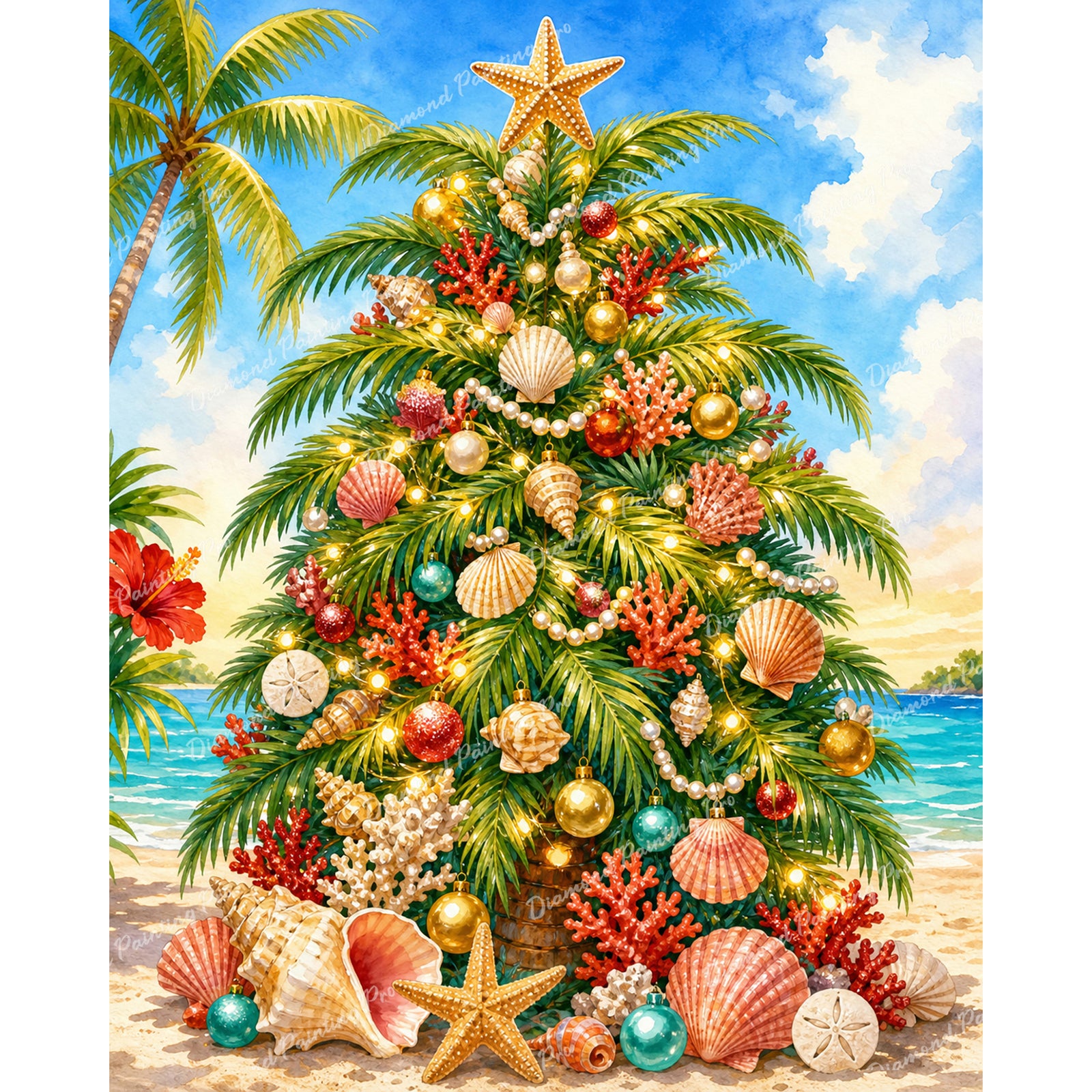 Coastal Christmas Tree Diamond Art Design - Full Drill with 5d Square or Round Diamonds / AB Drills Available