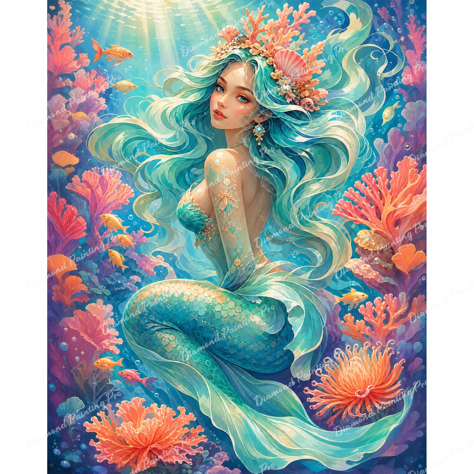 Coral Reef Mermaid Diamond Art Design - Full Drill with 5d Square or Round Diamonds / AB Drills Available