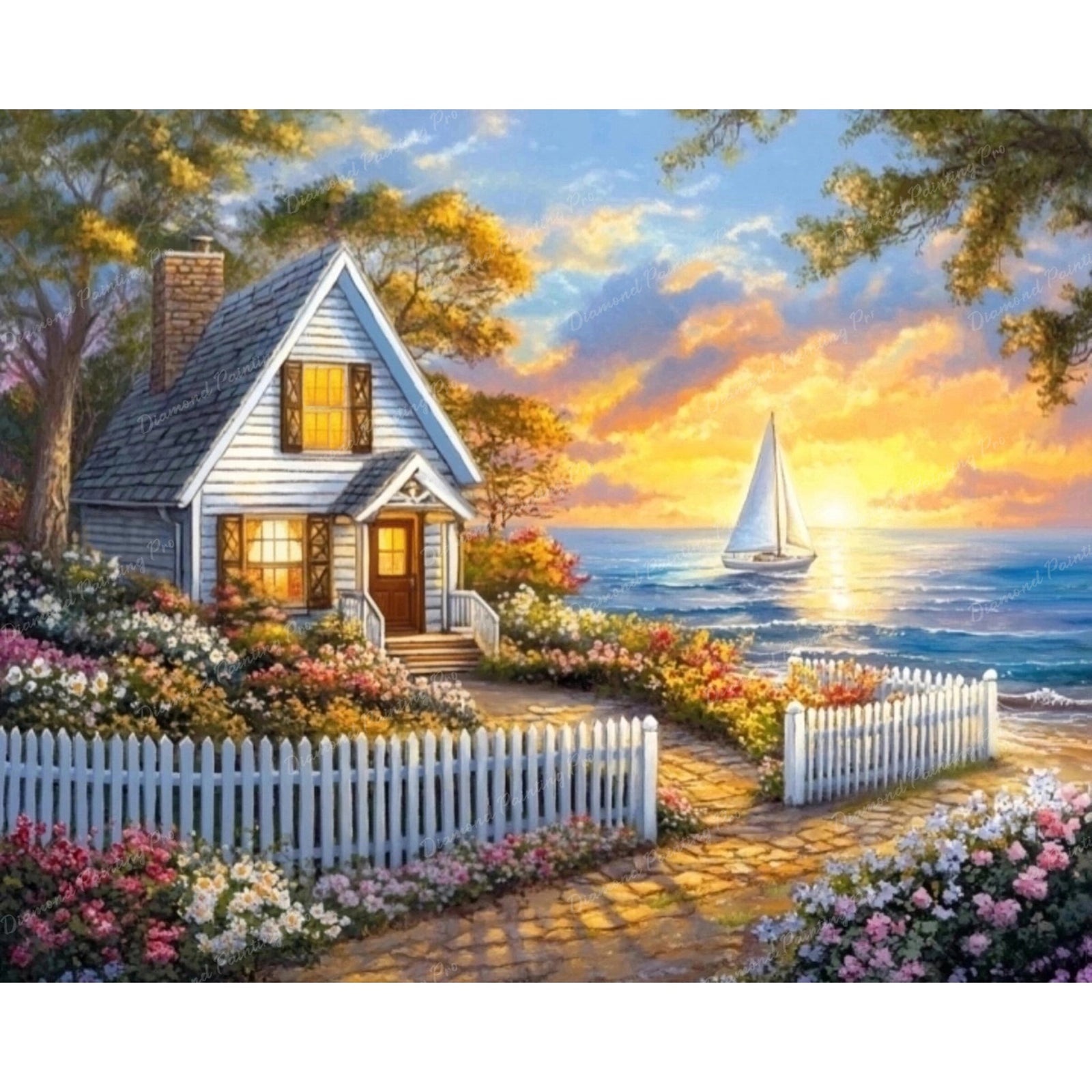 Cottage by the Sea Diamond Art Design - Full Drill with 5d Square or Round Diamonds / AB Drills Available