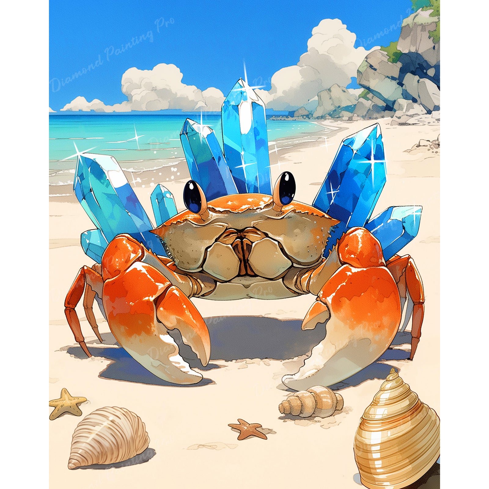 Crystal Beach Crab | Diamond Painting Design - Full Drill Diamond Art with 5d Square or Round Diamonds - AB Drills Available