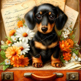 Dachshund and Daisies Diamond Art Design - Full Drill with 5d Square or Round Diamonds / AB Drills Available