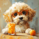 Puppy's Orange Juice | Diamond Painting Design - Full Drill Diamond Art with 5d Square or Round Diamonds - AB Drills Available