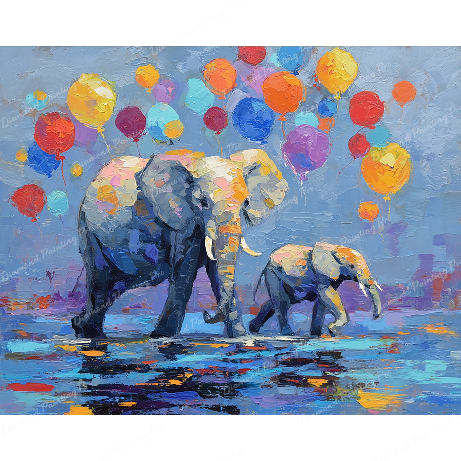 Elephants and Balloons Diamond Art Design - Full Drill with 5d Square or Round Diamonds / AB Drills Available
