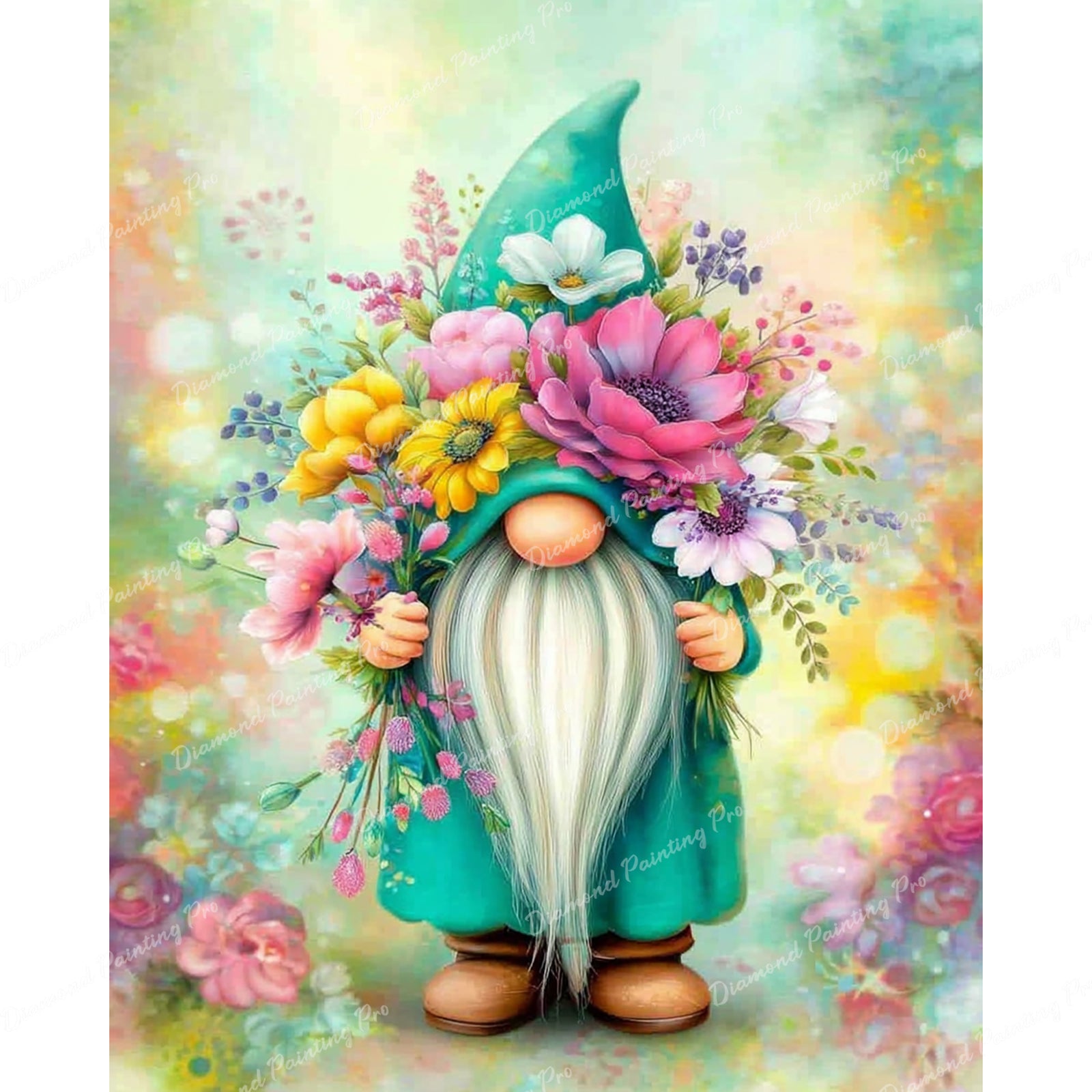 Flower and Garden Gnome Diamond Art Design - Full Drill with 5d Square or Round Diamonds / AB Drills Available