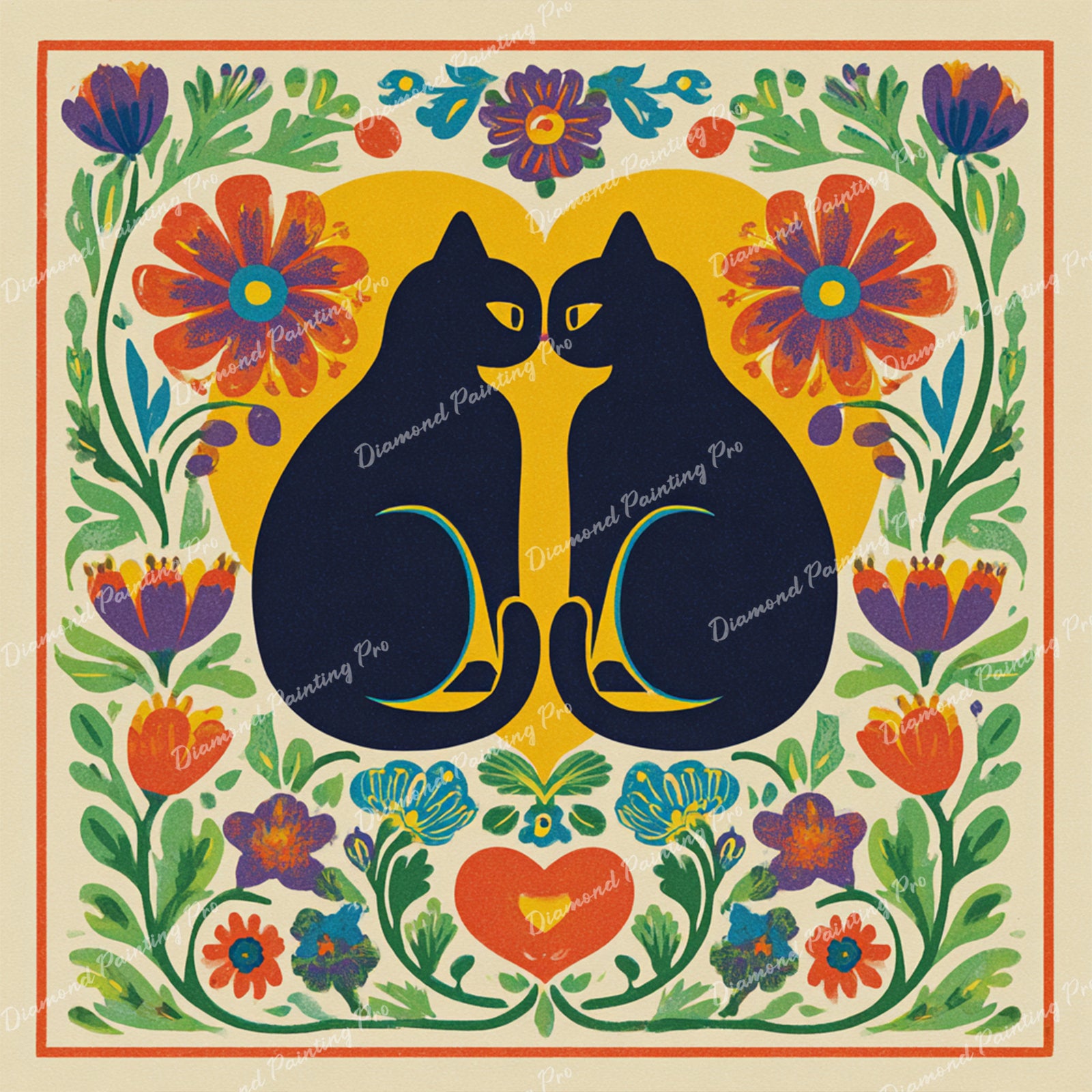 Folk Art Black Cats Diamond Art Design - Full Drill with 5d Square or Round Diamonds / AB Drills Available