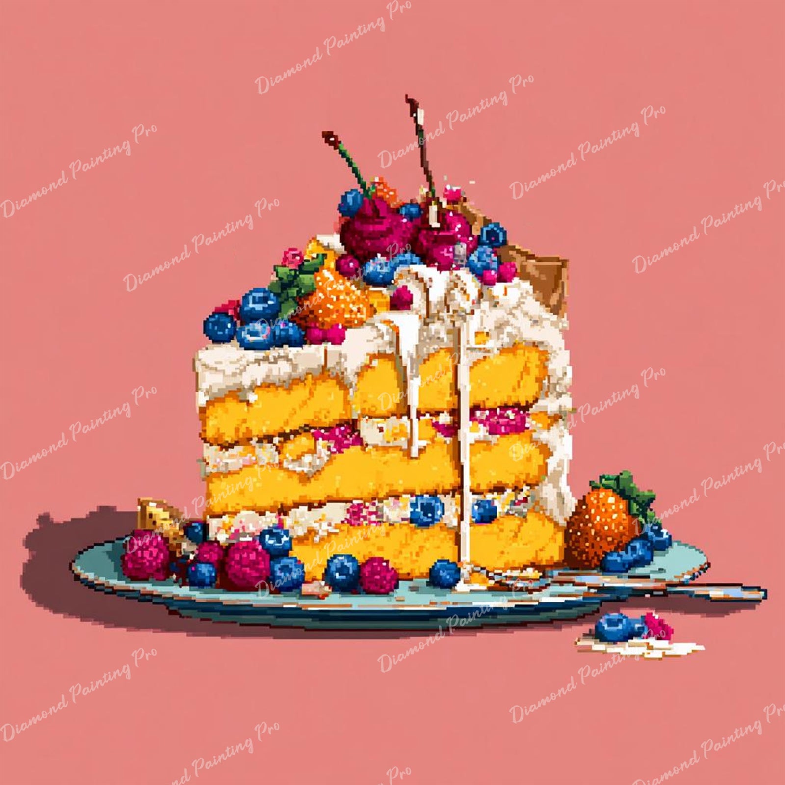 Glazed Berry Cake Diamond Art Design - Full Drill with 5d Square or Round Diamonds / AB Drills Available