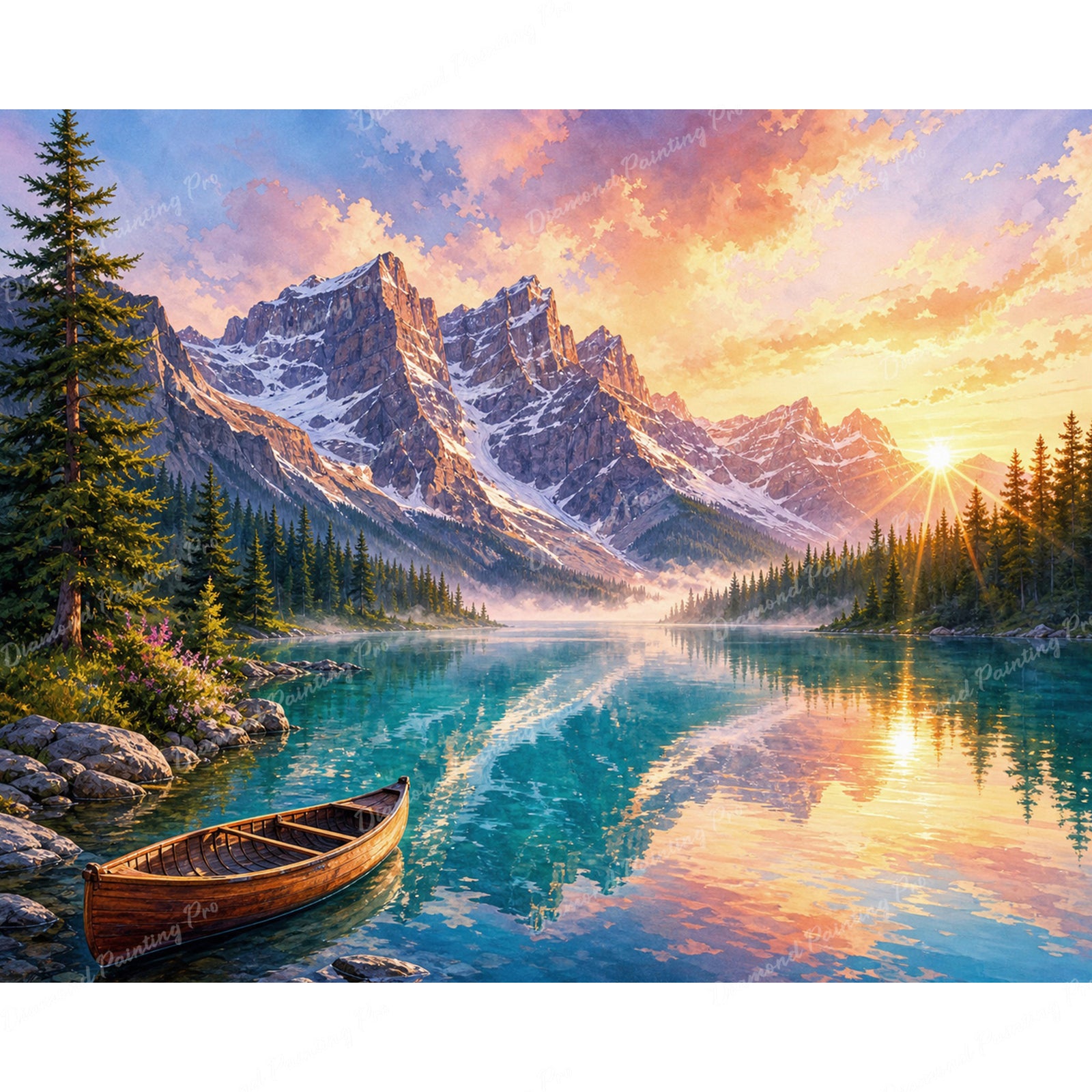 Golden Hour Canoe Diamond Art Design - Full Drill with 5d Square or Round Diamonds / AB Drills Available