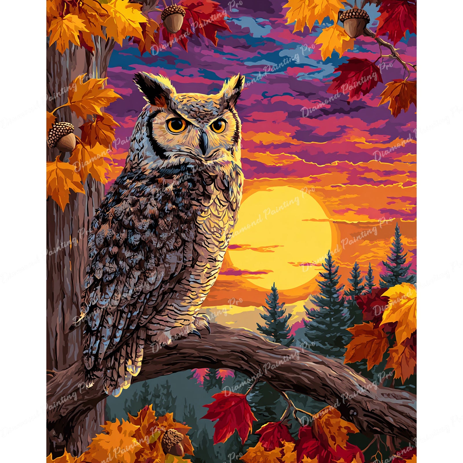 Golden Hour Owl Diamond Art Design - Full Drill with 5d Square or Round Diamonds / AB Drills Available