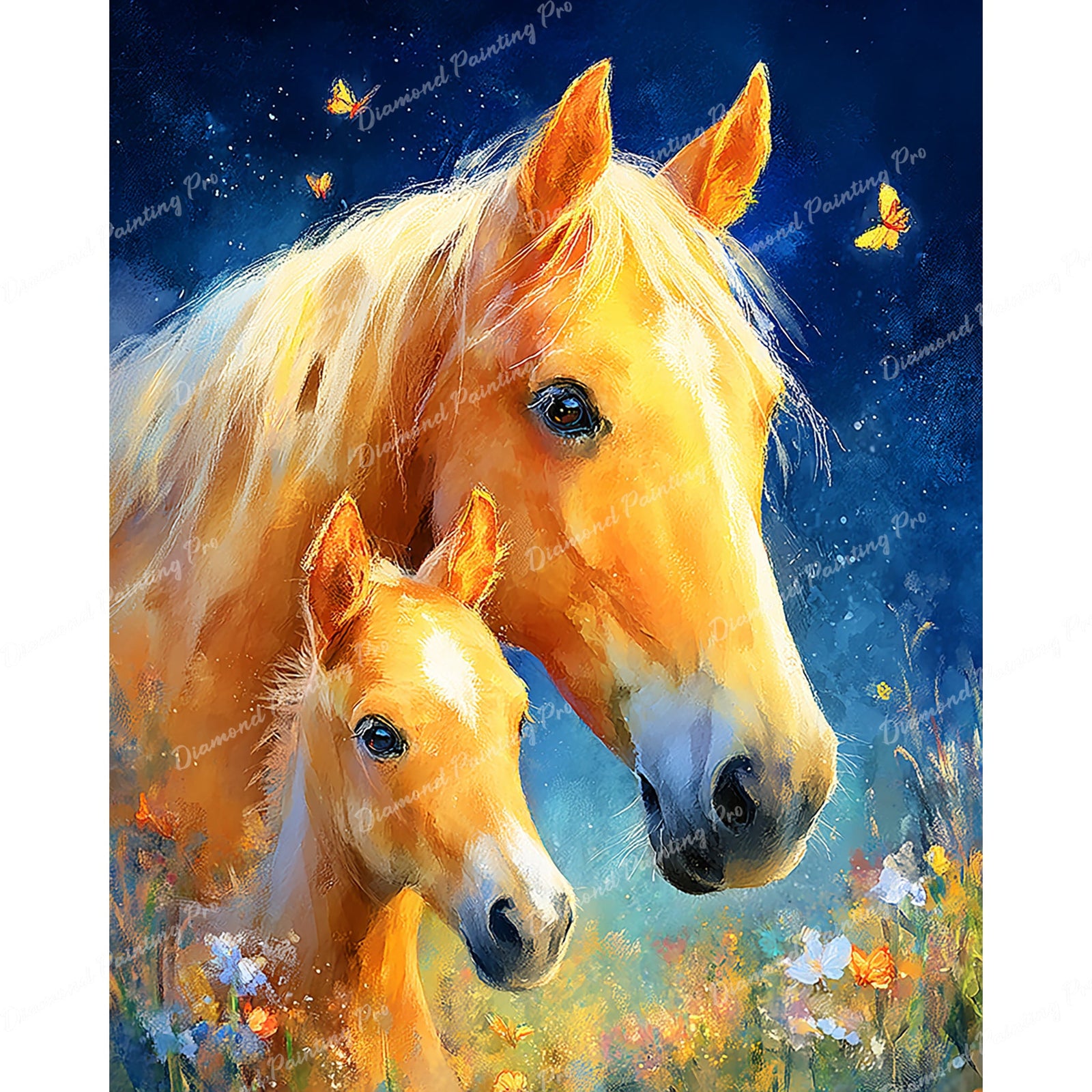 Golden Mare and Foal Diamond Art Design - Full Drill with 5d Square or Round Diamonds / AB Drills Available