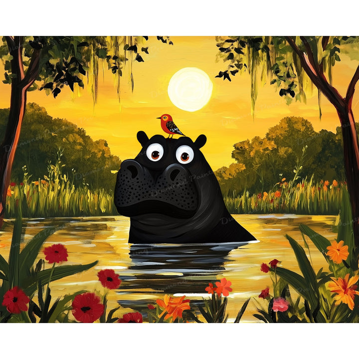 Hippo's Sunset Hangout | Diamond Painting