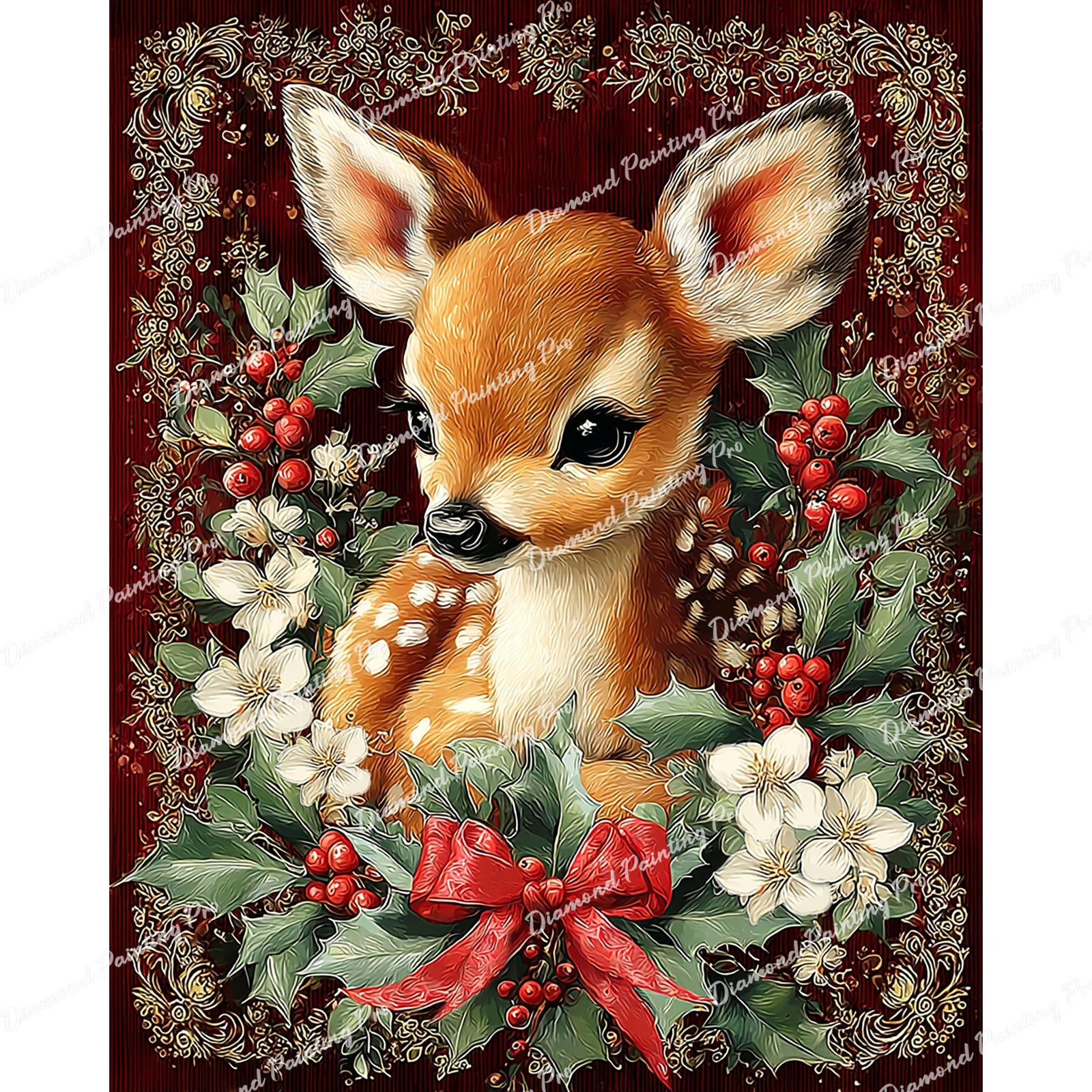 Holly Jolly Fawn Diamond Art Design - Full Drill with 5d Square or Round Diamonds / AB Drills Available