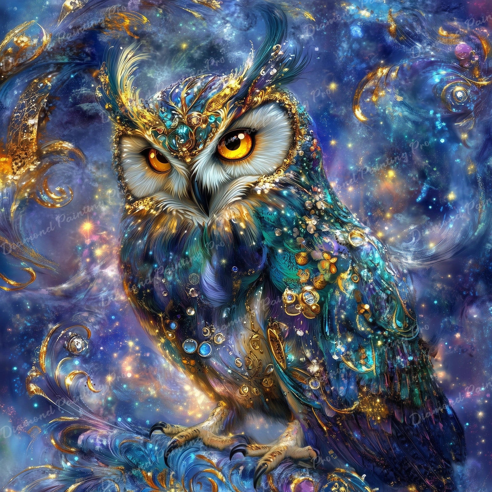 Jeweled Celestial Owl Diamond Art Design - Full Drill with 5d Square or Round Diamonds / AB Drills Available