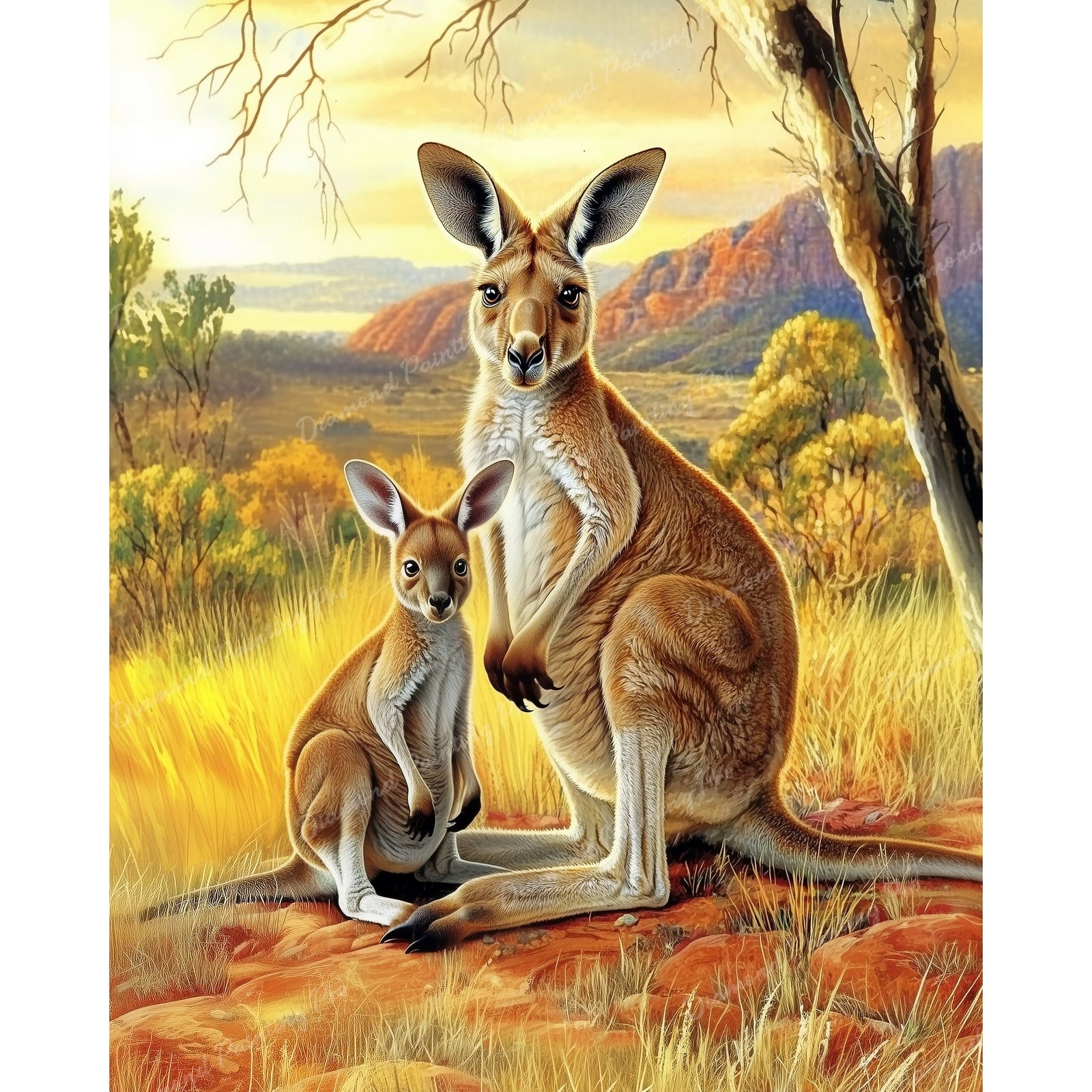 Kangaroo's Outback Adventure | Diamond Painting Design - Full Drill Diamond Art with 5d Square or Round Diamonds - AB Drills Available