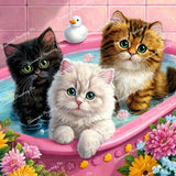 Kittens in Flower Bathtub Diamond Art Design - Full Drill with 5d Square or Round Diamonds / AB Drills Available