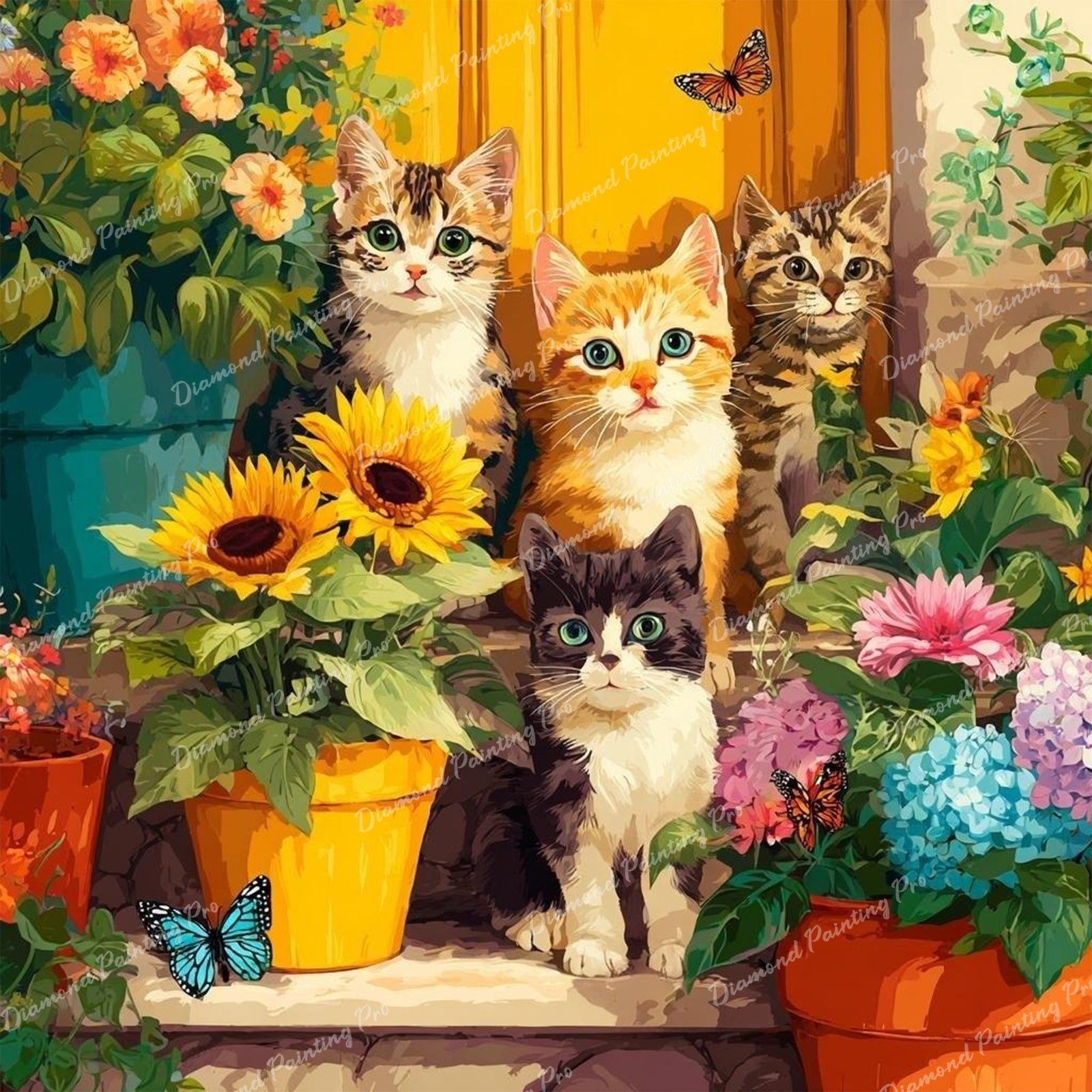 Kittens Sunny Doorstep Diamond Art Design - Full Drill with 5d Square or Round Diamonds / AB Drills Available