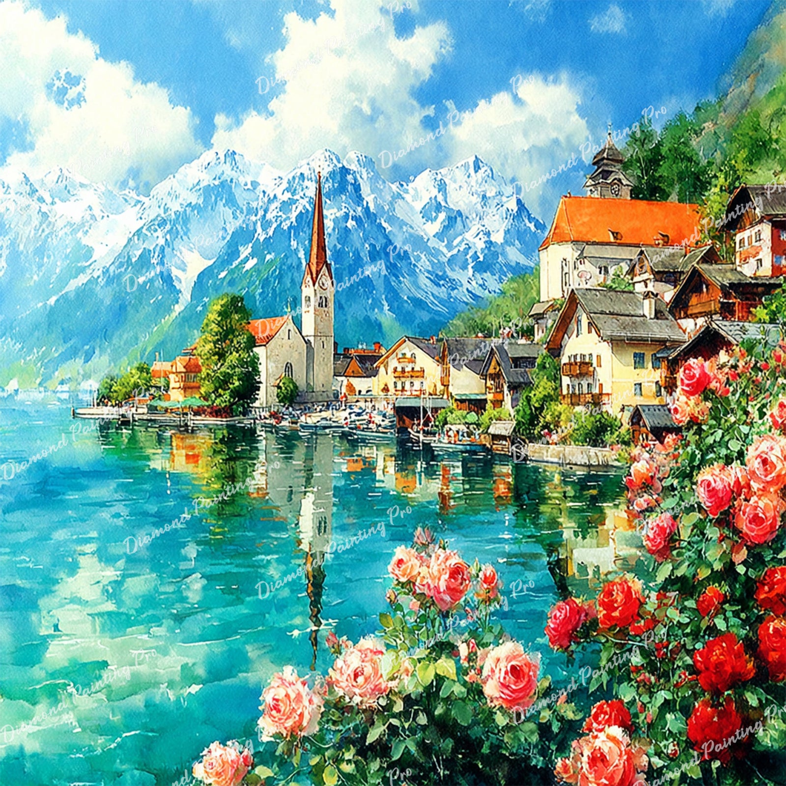 Lakeside Village Diamond Art Design - Full Drill with 5d Square or Round Diamonds / AB Drills Available