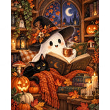 Little Ghost Cozy Read Diamond Art Design - Full Drill with 5d Square or Round Diamonds / AB Drills Available