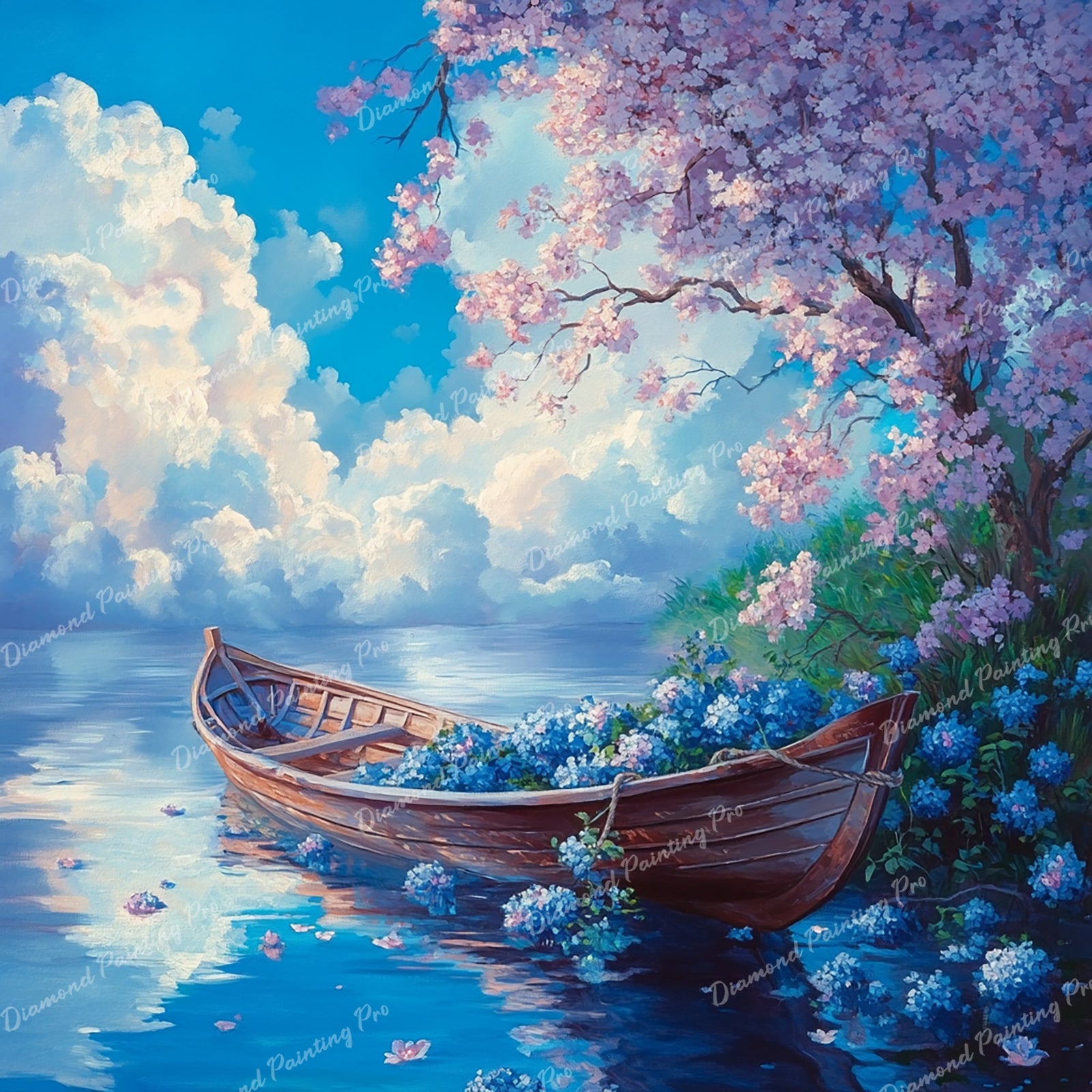 Lush Floral Rowboat Diamond Art Design - Full Drill with 5d Square or Round Diamonds / AB Drills Available