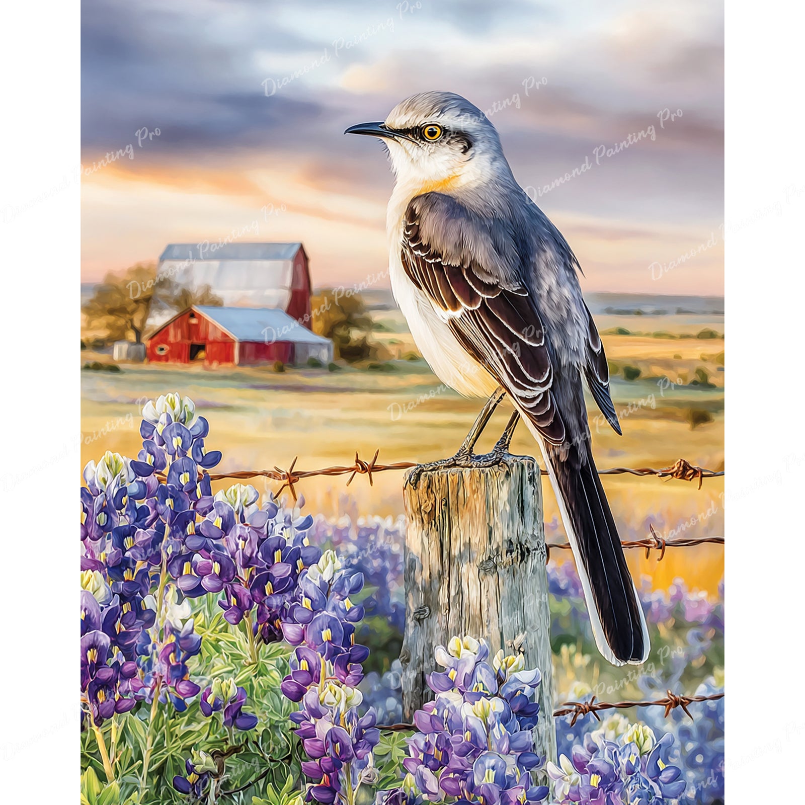 Mockingbird and Flowers Diamond Art Design - Full Drill with 5d Square or Round Diamonds / AB Drills Available