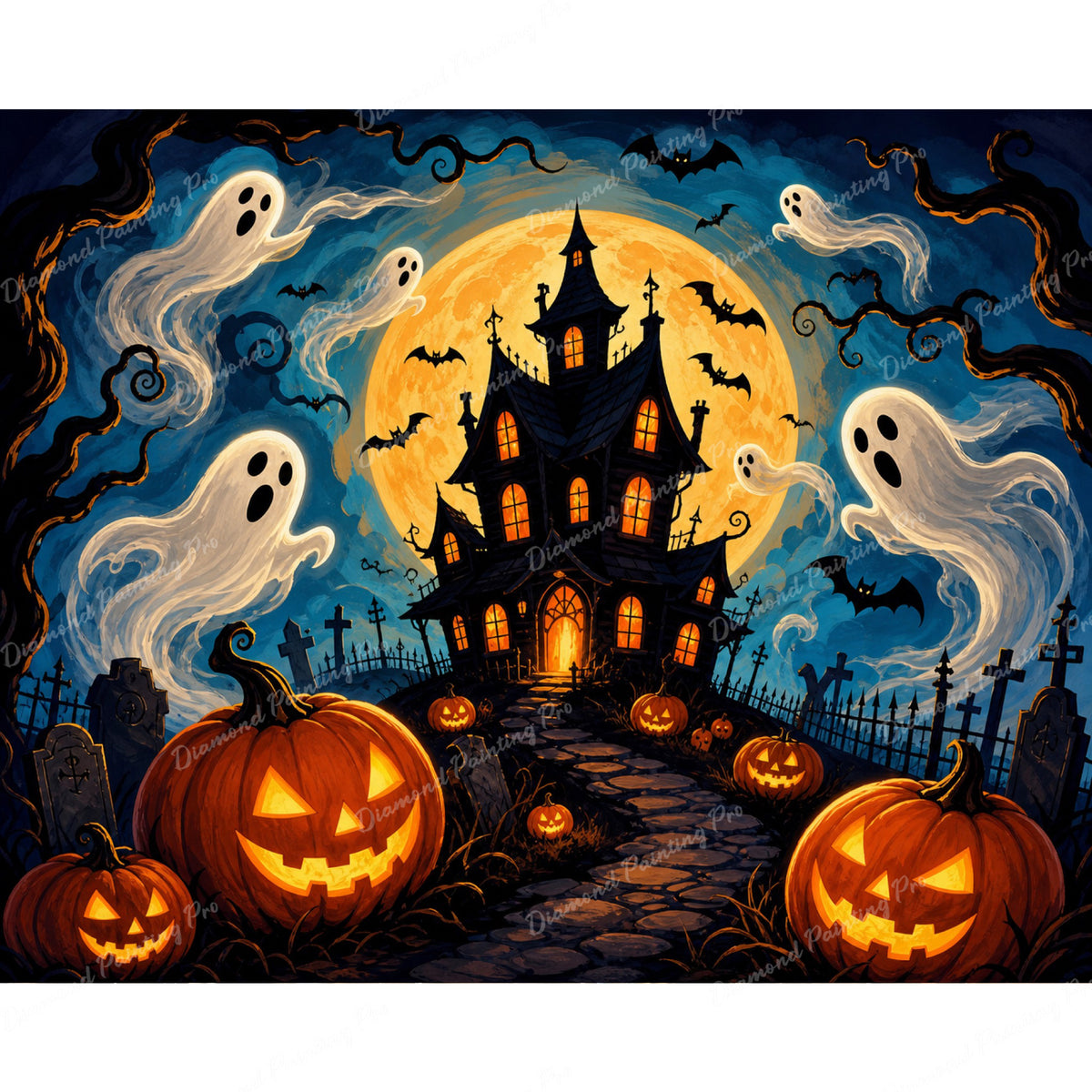 Moonlit Haunted Castle Diamond Art Design - Full Drill with 5d Square or Round Diamonds / AB Drills Available