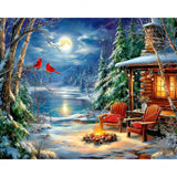 Moonlit Winter Fireside Diamond Art Design - Full Drill with 5d Square or Round Diamonds / AB Drills Available