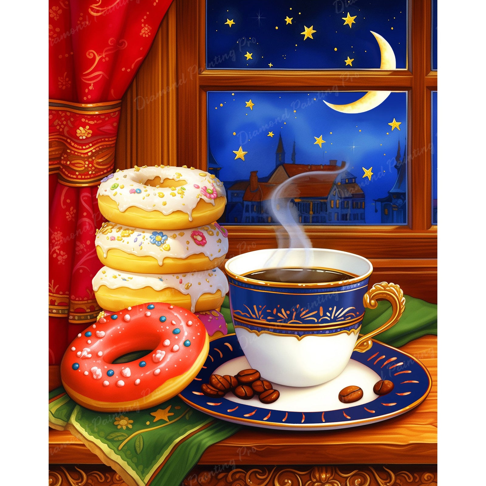 Nighttime Donut Delights | Diamond Painting Design - Full Drill Diamond Art with 5d Square or Round Diamonds - AB Drills Available