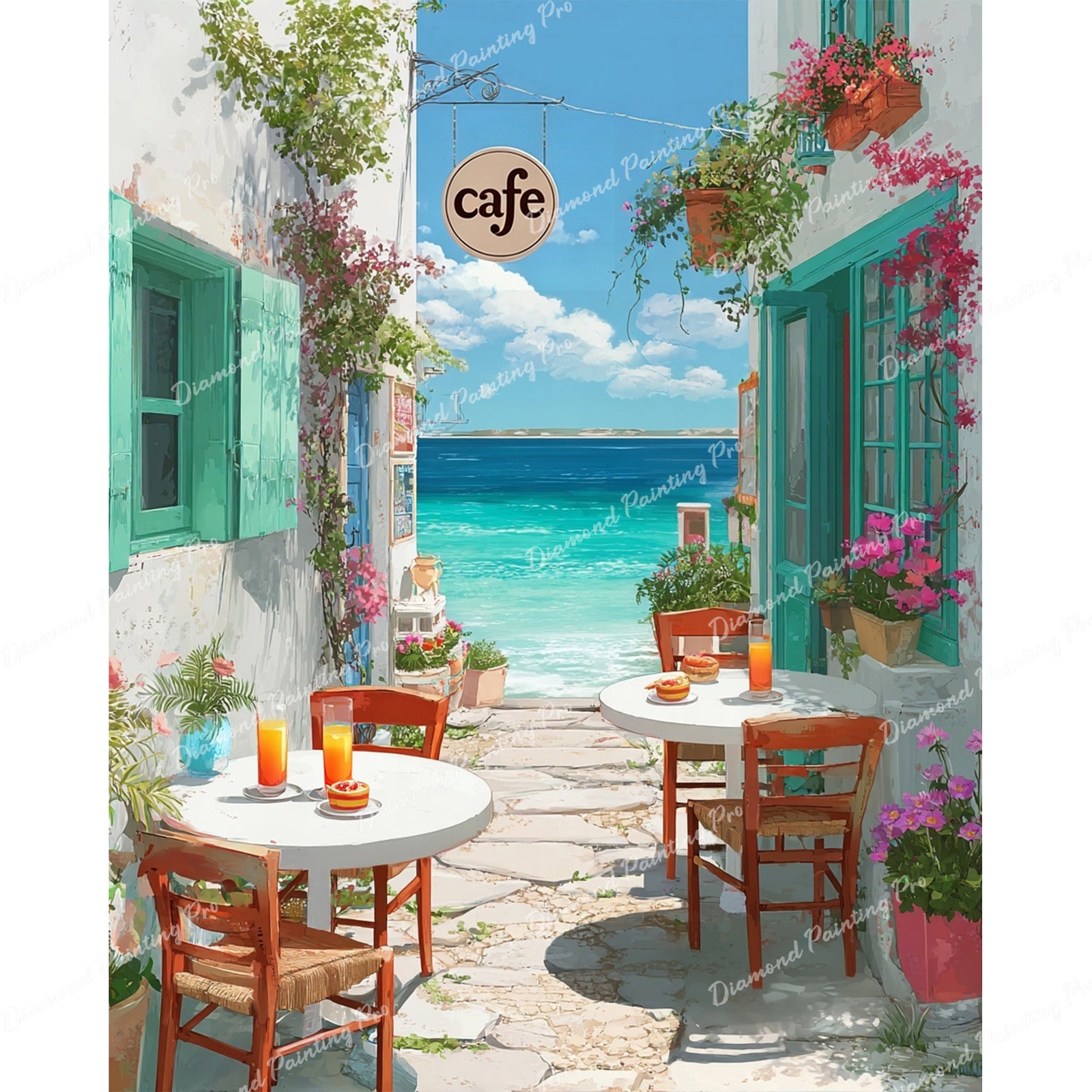 Oceanside Cafe Diamond Art Design - Full Drill with 5d Square or Round Diamonds / AB Drills Available