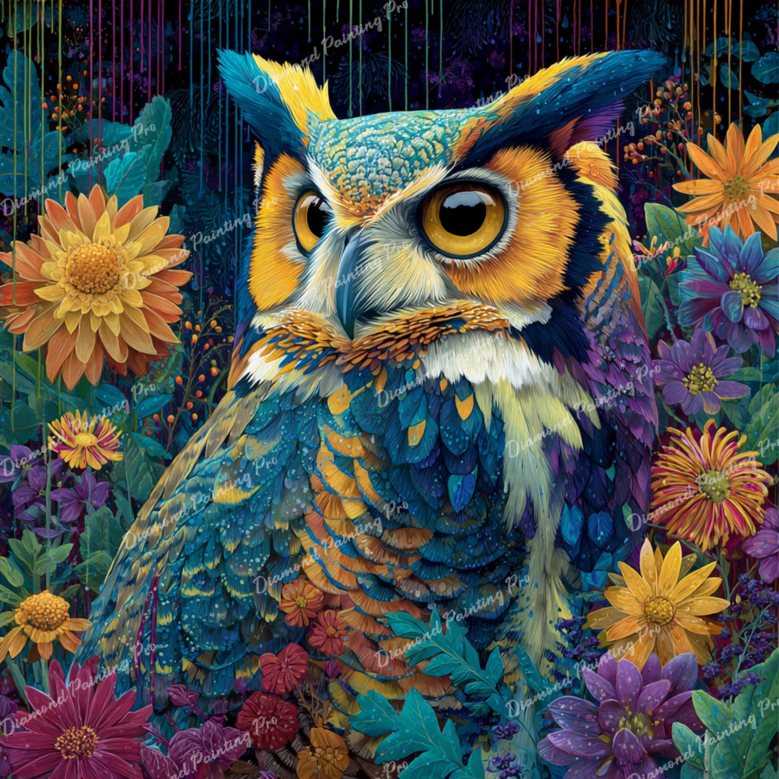 Owl in Floral Bloom Diamond Art Design - Full Drill with 5d Square or Round Diamonds / AB Drills Available