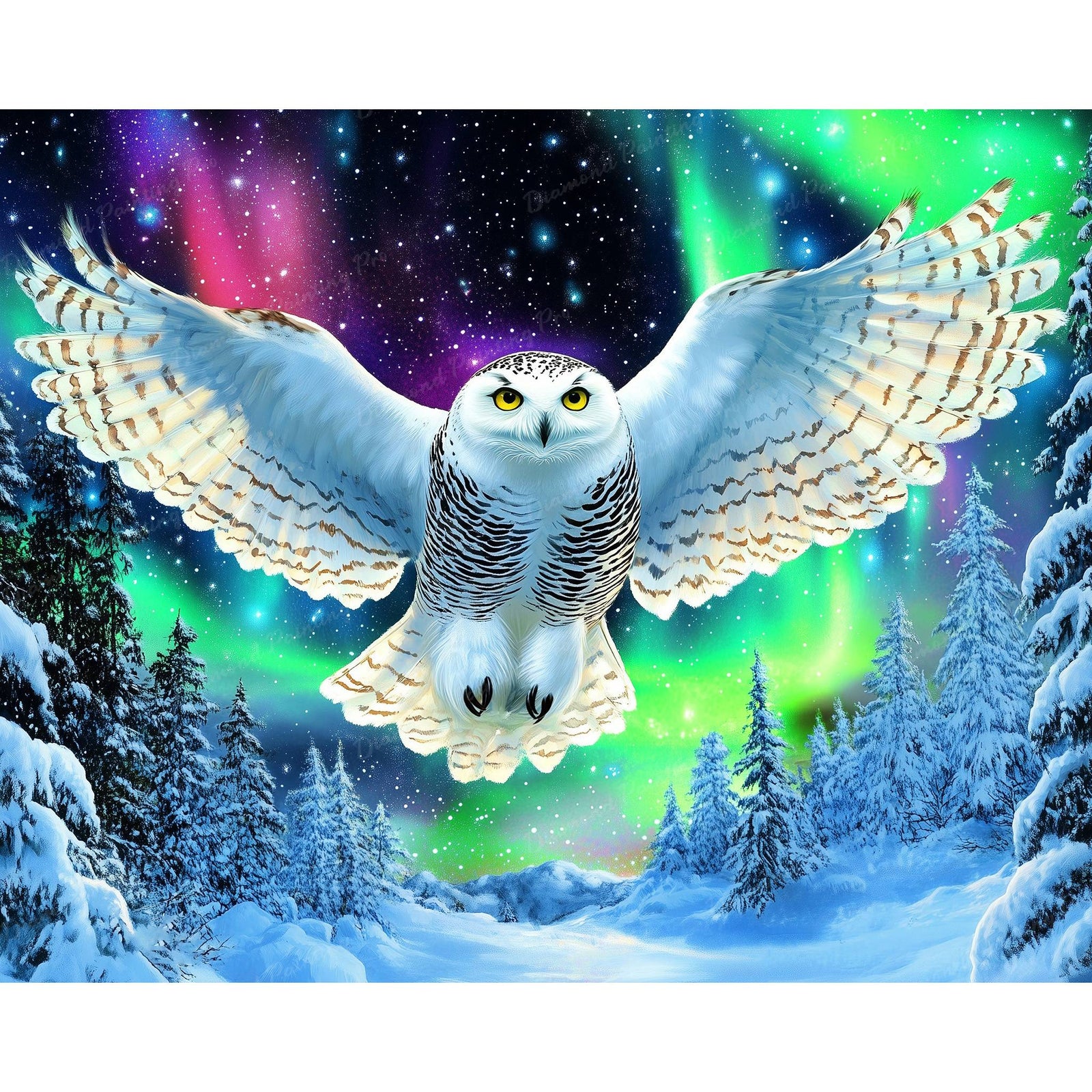 Owl Under Northern Lights Diamond Art Design - Full Drill with 5d Square or Round Diamonds / AB Drills Available